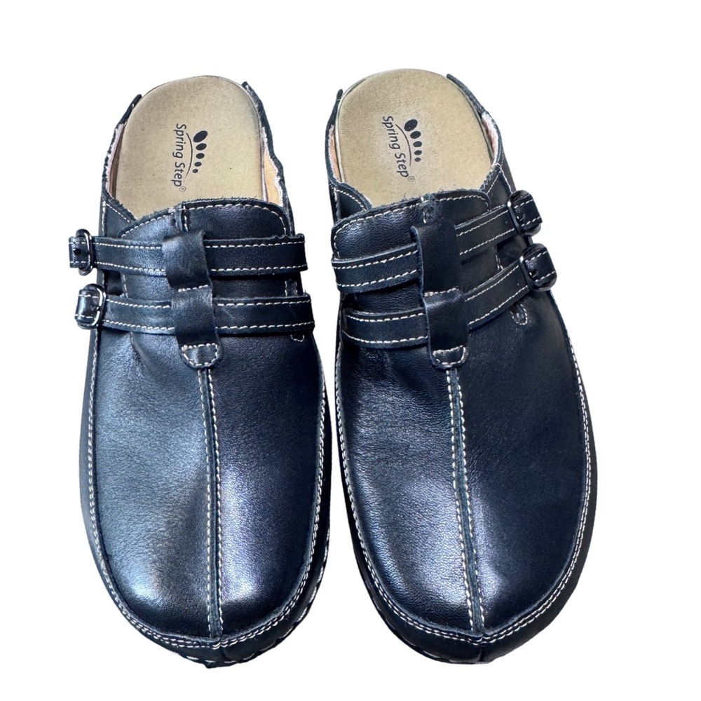 Spring Step Clogs Leather Black 40 Happy-B Buckle Mule Comfort Professional